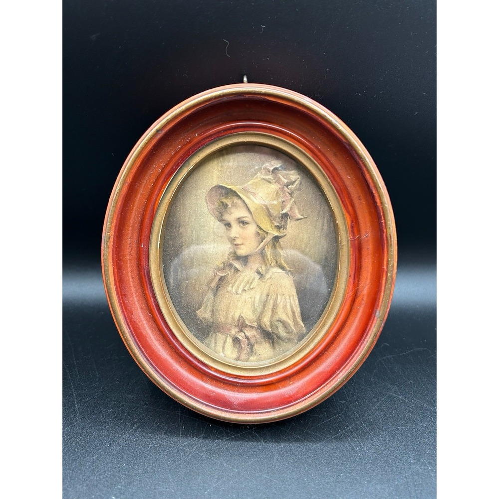 Antique Framed Oval Print Virginia by Charles Bosseron Chambers 8" Victorian
